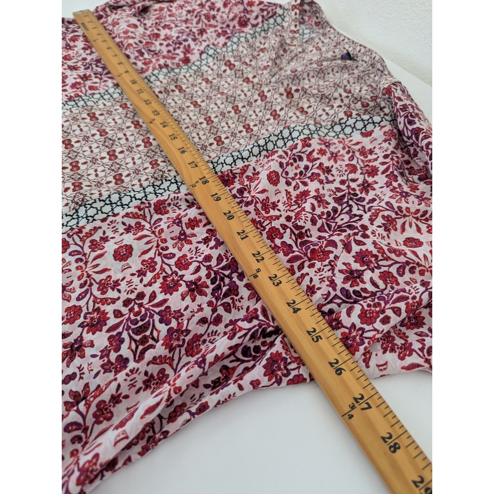 NYDJ Tunic Blouse Women 2X Red White Mixed Print Floral V-Neck 3/4 Sleeve Boho - Picture 6 of 8